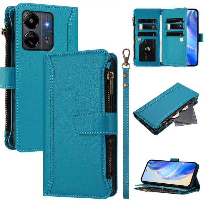Estuche de piel con cierre magnético, 9 ranuras para tarjetas y cremallera, con correa de mano., For Redmi K80 / K80 Pro, For Redmi Note 14 Pro 4G, For Redmi Note 14 4G 163.25mm, For Redmi 14C 4G / 14R 5G / A3 Pro, For Redmi Note 14 Pro+ 5G            ...
