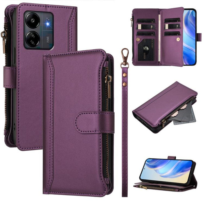 Estuche de piel con cierre magnético, 9 ranuras para tarjetas y cremallera, con correa de mano., For Redmi K80 / K80 Pro, For Redmi Note 14 Pro 4G, For Redmi Note 14 4G 163.25mm, For Redmi 14C 4G / 14R 5G / A3 Pro, For Redmi Note 14 Pro+ 5G            ...