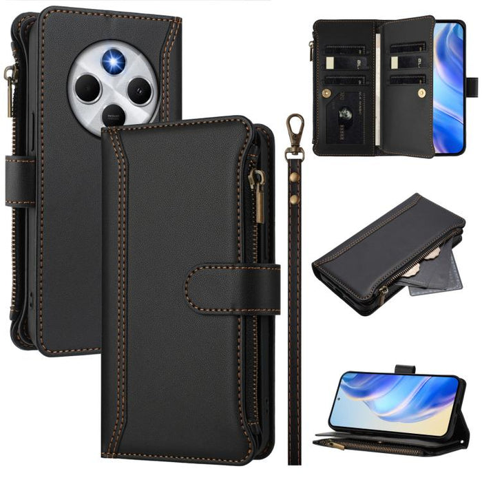 Estuche de piel con cierre magnético, 9 ranuras para tarjetas y cremallera, con correa de mano., For Redmi K80 / K80 Pro, For Redmi Note 14 Pro 4G, For Redmi Note 14 4G 163.25mm, For Redmi 14C 4G / 14R 5G / A3 Pro, For Redmi Note 14 Pro+ 5G            ...