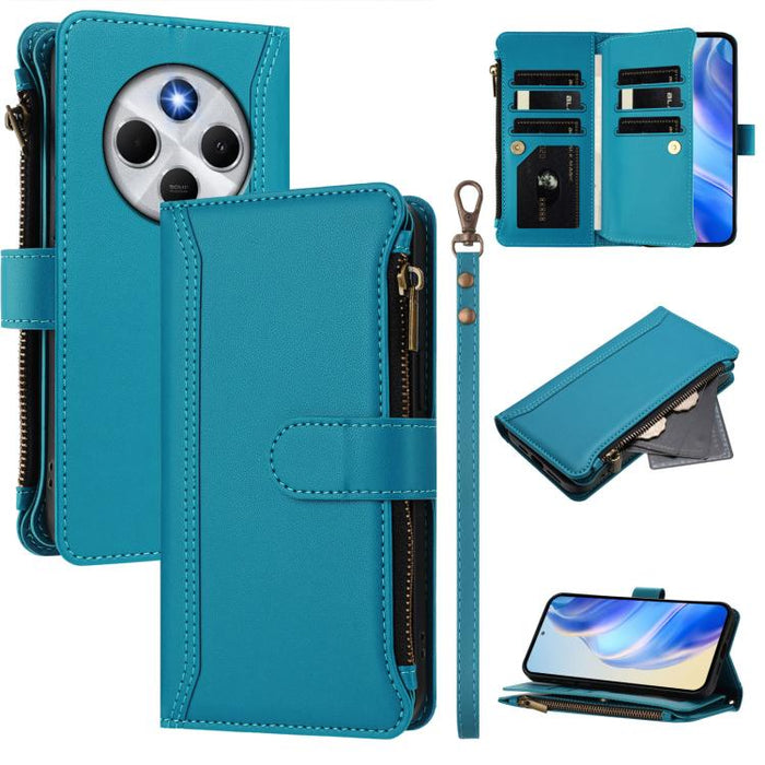 Estuche de piel con cierre magnético, 9 ranuras para tarjetas y cremallera, con correa de mano., For Redmi K80 / K80 Pro, For Redmi Note 14 Pro 4G, For Redmi Note 14 4G 163.25mm, For Redmi 14C 4G / 14R 5G / A3 Pro, For Redmi Note 14 Pro+ 5G            ...
