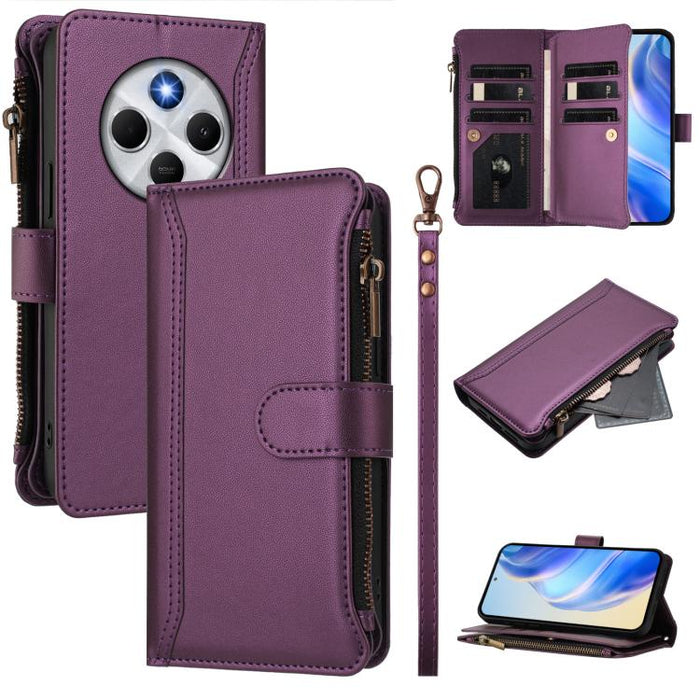 Estuche de piel con cierre magnético, 9 ranuras para tarjetas y cremallera, con correa de mano., For Redmi K80 / K80 Pro, For Redmi Note 14 Pro 4G, For Redmi Note 14 4G 163.25mm, For Redmi 14C 4G / 14R 5G / A3 Pro, For Redmi Note 14 Pro+ 5G            ...