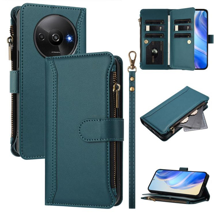 Estuche de piel con cierre magnético, 9 ranuras para tarjetas y cremallera, con correa de mano., For Redmi K80 / K80 Pro, For Redmi Note 14 Pro 4G, For Redmi Note 14 4G 163.25mm, For Redmi 14C 4G / 14R 5G / A3 Pro, For Redmi Note 14 Pro+ 5G            ...