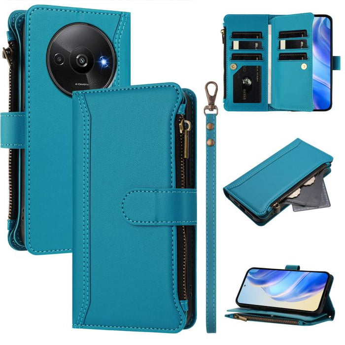 Estuche de piel con cierre magnético, 9 ranuras para tarjetas y cremallera, con correa de mano., For Redmi K80 / K80 Pro, For Redmi Note 14 Pro 4G, For Redmi Note 14 4G 163.25mm, For Redmi 14C 4G / 14R 5G / A3 Pro, For Redmi Note 14 Pro+ 5G            ...