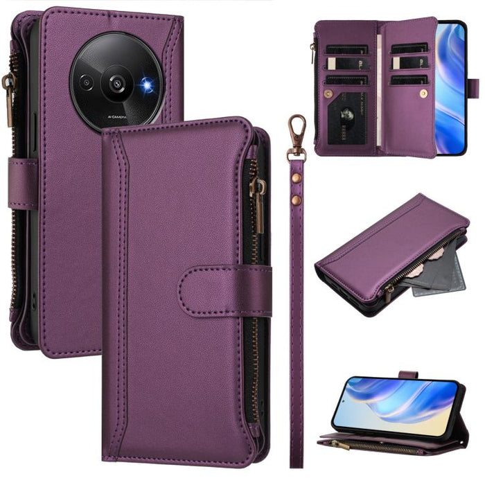 Estuche de piel con cierre magnético, 9 ranuras para tarjetas y cremallera, con correa de mano., For Redmi K80 / K80 Pro, For Redmi Note 14 Pro 4G, For Redmi Note 14 4G 163.25mm, For Redmi 14C 4G / 14R 5G / A3 Pro, For Redmi Note 14 Pro+ 5G            ...