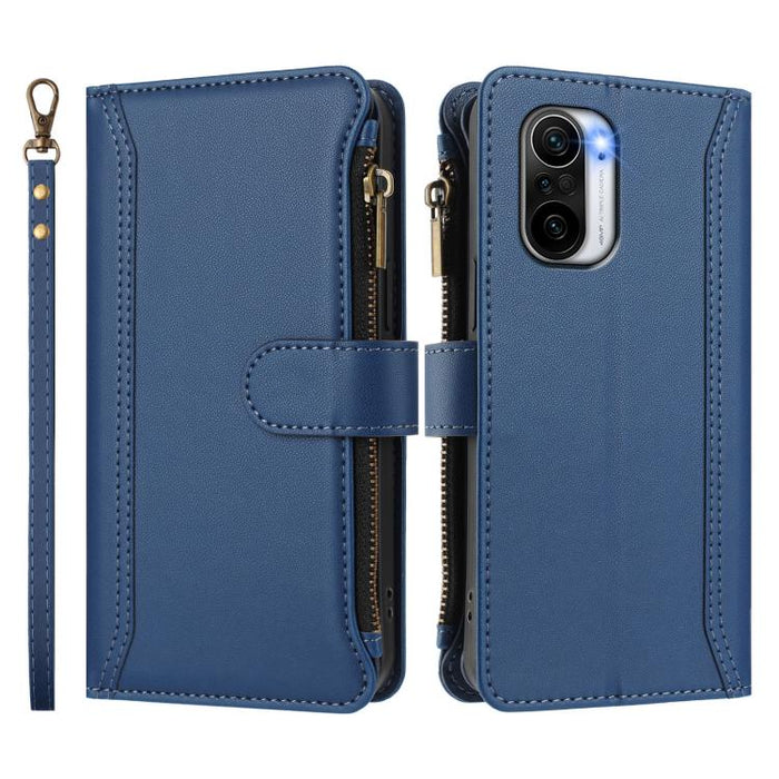 Estuche de piel con cierre magnético, 9 ranuras para tarjetas y cremallera, con correa de mano., For Redmi Note 10 5G / Note 10T 5G, For Redmi K40 / K40 Pro / Poco F3, For Redmi Note 10 Pro / Note 10 Pro Max