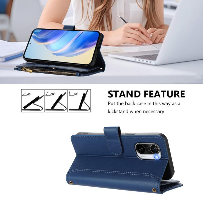 Estuche de piel con cierre magnético, 9 ranuras para tarjetas y cremallera, con correa de mano., For Redmi Note 10 5G / Note 10T 5G, For Redmi K40 / K40 Pro / Poco F3, For Redmi Note 10 Pro / Note 10 Pro Max