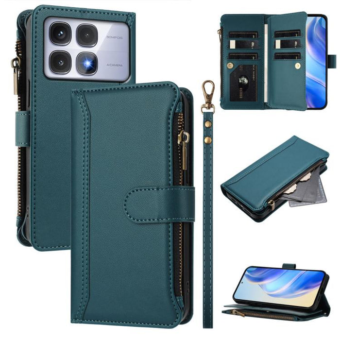 Estuche de piel con cierre magnético, 9 ranuras para tarjetas y cremallera, con correa de mano., For Redmi K80 / K80 Pro, For Redmi Note 14 Pro 4G, For Redmi Note 14 4G 163.25mm, For Redmi 14C 4G / 14R 5G / A3 Pro, For Redmi Note 14 Pro+ 5G            ...