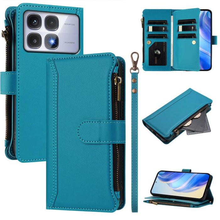 Estuche de piel con cierre magnético, 9 ranuras para tarjetas y cremallera, con correa de mano., For Redmi K80 / K80 Pro, For Redmi Note 14 Pro 4G, For Redmi Note 14 4G 163.25mm, For Redmi 14C 4G / 14R 5G / A3 Pro, For Redmi Note 14 Pro+ 5G            ...