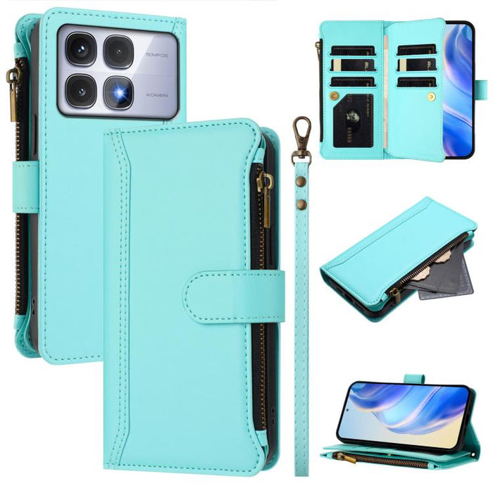 Estuche de piel con cierre magnético, 9 ranuras para tarjetas y cremallera, con correa de mano., For Redmi K80 / K80 Pro, For Redmi Note 14 Pro 4G, For Redmi Note 14 4G 163.25mm, For Redmi 14C 4G / 14R 5G / A3 Pro, For Redmi Note 14 Pro+ 5G            ...
