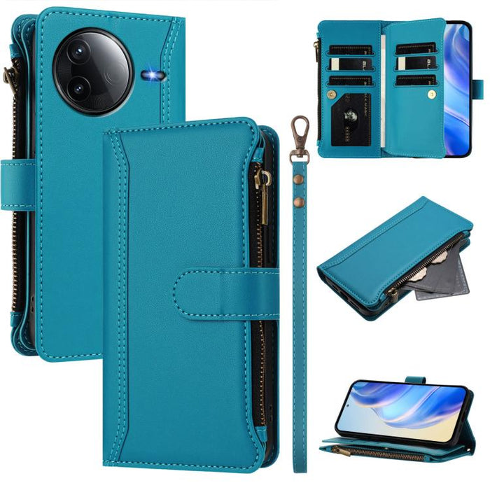 Estuche de piel con cierre magnético, 9 ranuras para tarjetas y cremallera, con correa de mano., For Redmi K80 / K80 Pro, For Redmi Note 14 Pro 4G, For Redmi Note 14 4G 163.25mm, For Redmi 14C 4G / 14R 5G / A3 Pro, For Redmi Note 14 Pro+ 5G            ...