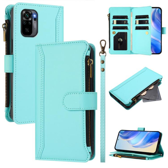Estuche de piel con cierre magnético, 9 ranuras para tarjetas y cremallera, con correa de mano., For Redmi K60 / K60 Pro / Poco F5 Pro, For Redmi Note 11 / 11S 4G / 12S 4G, For Redmi A1+ / A2+ / Poco C50 / Poco C51, For Redmi Note 11 Pro 4G / 5G       ...