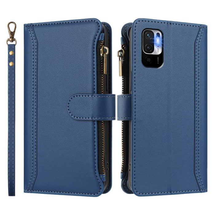 Estuche de piel con cierre magnético, 9 ranuras para tarjetas y cremallera, con correa de mano., For Redmi Note 10 5G / Note 10T 5G, For Redmi K40 / K40 Pro / Poco F3, For Redmi Note 10 Pro / Note 10 Pro Max