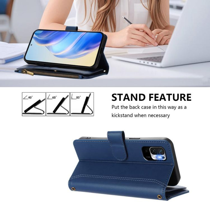 Estuche de piel con cierre magnético, 9 ranuras para tarjetas y cremallera, con correa de mano., For Redmi Note 10 5G / Note 10T 5G, For Redmi K40 / K40 Pro / Poco F3, For Redmi Note 10 Pro / Note 10 Pro Max