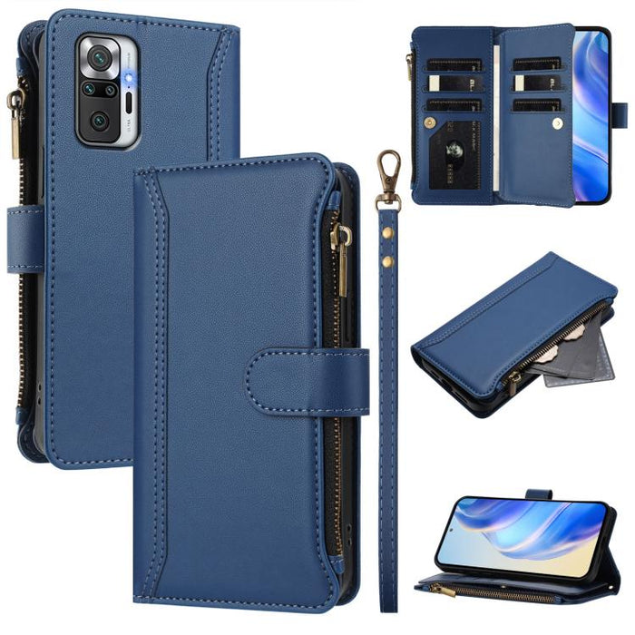 Estuche de piel con cierre magnético, 9 ranuras para tarjetas y cremallera, con correa de mano., For Redmi Note 10 5G / Note 10T 5G, For Redmi K40 / K40 Pro / Poco F3, For Redmi Note 10 Pro / Note 10 Pro Max