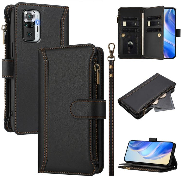 Estuche de piel con cierre magnético, 9 ranuras para tarjetas y cremallera, con correa de mano., For Redmi Note 10 5G / Note 10T 5G, For Redmi K40 / K40 Pro / Poco F3, For Redmi Note 10 Pro / Note 10 Pro Max