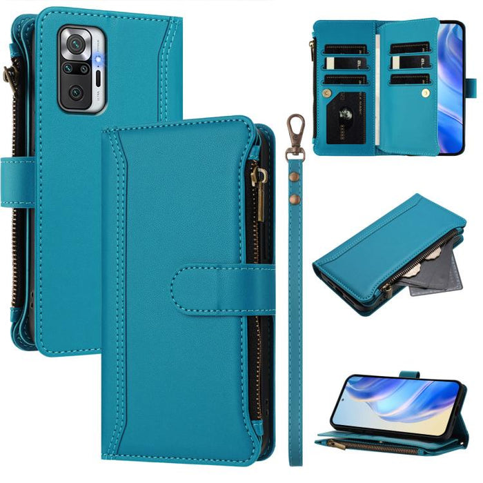 Estuche de piel con cierre magnético, 9 ranuras para tarjetas y cremallera, con correa de mano., For Redmi Note 10 5G / Note 10T 5G, For Redmi K40 / K40 Pro / Poco F3, For Redmi Note 10 Pro / Note 10 Pro Max