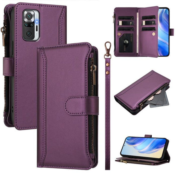Estuche de piel con cierre magnético, 9 ranuras para tarjetas y cremallera, con correa de mano., For Redmi Note 10 5G / Note 10T 5G, For Redmi K40 / K40 Pro / Poco F3, For Redmi Note 10 Pro / Note 10 Pro Max