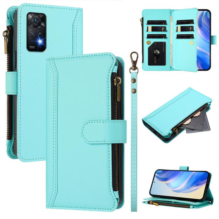 Estuche de piel con cierre magnético, 9 ranuras para tarjetas y cremallera, con correa de mano., For Redmi K60 / K60 Pro / Poco F5 Pro, For Redmi Note 11 / 11S 4G / 12S 4G, For Redmi A1+ / A2+ / Poco C50 / Poco C51, For Redmi Note 11 Pro 4G / 5G       ...