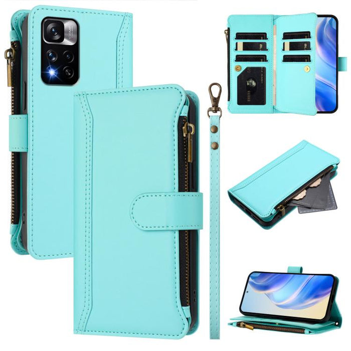 Estuche de piel con cierre magnético, 9 ranuras para tarjetas y cremallera, con correa de mano., For Redmi K60 / K60 Pro / Poco F5 Pro, For Redmi Note 11 / 11S 4G / 12S 4G, For Redmi A1+ / A2+ / Poco C50 / Poco C51, For Redmi Note 11 Pro 4G / 5G       ...
