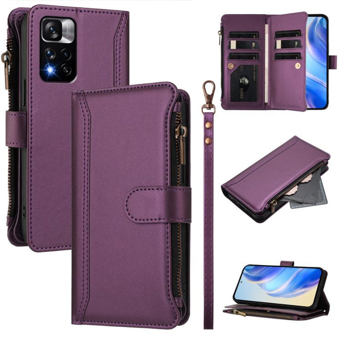 Estuche de piel con cierre magnético, 9 ranuras para tarjetas y cremallera, con correa de mano., For Redmi K60 / K60 Pro / Poco F5 Pro, For Redmi Note 11 / 11S 4G / 12S 4G, For Redmi A1+ / A2+ / Poco C50 / Poco C51, For Redmi Note 11 Pro 4G / 5G       ...