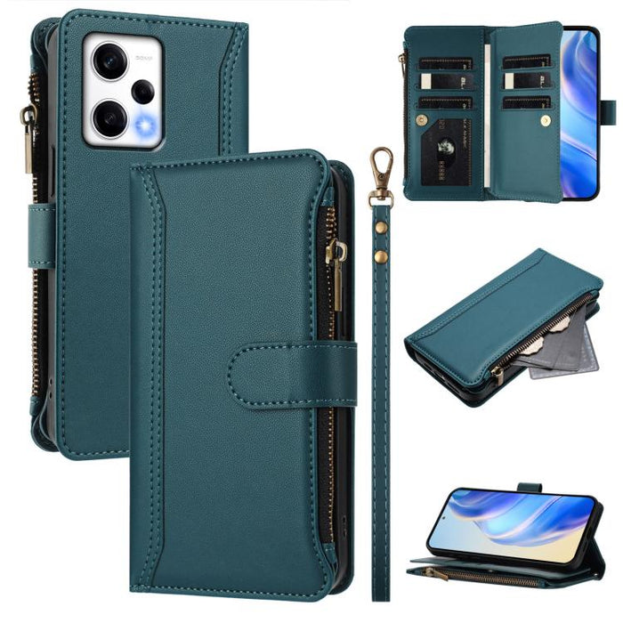 Estuche de piel con cierre magnético, 9 ranuras para tarjetas y cremallera, con correa de mano., For Redmi K60 / K60 Pro / Poco F5 Pro, For Redmi Note 11 / 11S 4G / 12S 4G, For Redmi A1+ / A2+ / Poco C50 / Poco C51, For Redmi Note 11 Pro 4G / 5G       ...