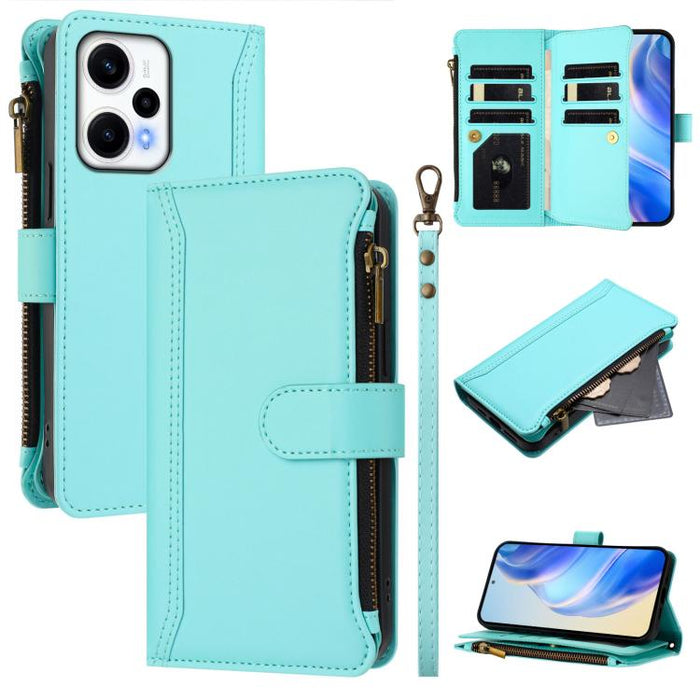 Estuche de piel con cierre magnético, 9 ranuras para tarjetas y cremallera, con correa de mano., For Redmi K80 / K80 Pro, For Redmi Note 14 Pro 4G, For Redmi Note 14 4G 163.25mm, For Redmi 14C 4G / 14R 5G / A3 Pro, For Redmi Note 14 Pro+ 5G            ...