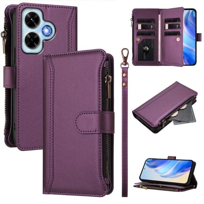 Estuche de piel con cierre magnético, 9 ranuras para tarjetas y cremallera, con correa de mano., For Redmi K80 / K80 Pro, For Redmi Note 14 Pro 4G, For Redmi Note 14 4G 163.25mm, For Redmi 14C 4G / 14R 5G / A3 Pro, For Redmi Note 14 Pro+ 5G            ...