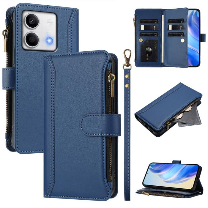 Estuche de piel con cierre magnético, 9 ranuras para tarjetas y cremallera, con correa de mano., For Redmi K80 / K80 Pro, For Redmi Note 14 Pro 4G, For Redmi Note 14 4G 163.25mm, For Redmi 14C 4G / 14R 5G / A3 Pro, For Redmi Note 14 Pro+ 5G            ...