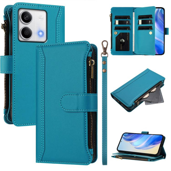Estuche de piel con cierre magnético, 9 ranuras para tarjetas y cremallera, con correa de mano., For Redmi K80 / K80 Pro, For Redmi Note 14 Pro 4G, For Redmi Note 14 4G 163.25mm, For Redmi 14C 4G / 14R 5G / A3 Pro, For Redmi Note 14 Pro+ 5G            ...