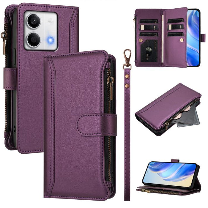 Estuche de piel con cierre magnético, 9 ranuras para tarjetas y cremallera, con correa de mano., For Redmi K80 / K80 Pro, For Redmi Note 14 Pro 4G, For Redmi Note 14 4G 163.25mm, For Redmi 14C 4G / 14R 5G / A3 Pro, For Redmi Note 14 Pro+ 5G            ...
