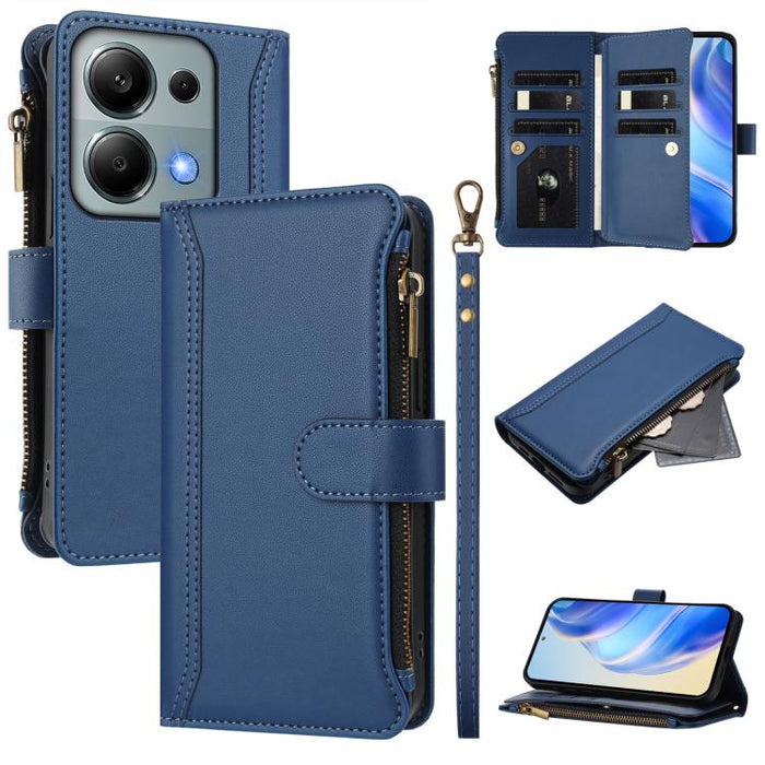 Estuche de piel con cierre magnético, 9 ranuras para tarjetas y cremallera, con correa de mano., For Redmi K80 / K80 Pro, For Redmi Note 14 Pro 4G, For Redmi Note 14 4G 163.25mm, For Redmi 14C 4G / 14R 5G / A3 Pro, For Redmi Note 14 Pro+ 5G            ...