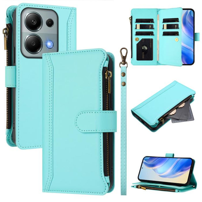 Estuche de piel con cierre magnético, 9 ranuras para tarjetas y cremallera, con correa de mano., For Redmi K80 / K80 Pro, For Redmi Note 14 Pro 4G, For Redmi Note 14 4G 163.25mm, For Redmi 14C 4G / 14R 5G / A3 Pro, For Redmi Note 14 Pro+ 5G            ...
