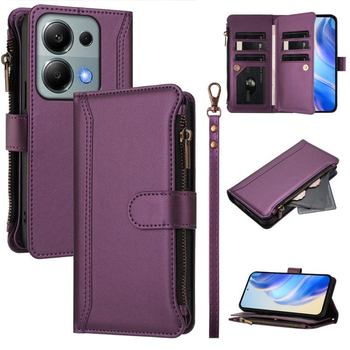 Estuche de piel con cierre magnético, 9 ranuras para tarjetas y cremallera, con correa de mano., For Redmi K80 / K80 Pro, For Redmi Note 14 Pro 4G, For Redmi Note 14 4G 163.25mm, For Redmi 14C 4G / 14R 5G / A3 Pro, For Redmi Note 14 Pro+ 5G            ...