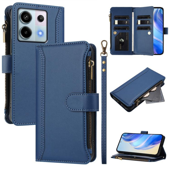 Estuche de piel con cierre magnético, 9 ranuras para tarjetas y cremallera, con correa de mano., For Redmi K80 / K80 Pro, For Redmi Note 14 Pro 4G, For Redmi Note 14 4G 163.25mm, For Redmi 14C 4G / 14R 5G / A3 Pro, For Redmi Note 14 Pro+ 5G            ...