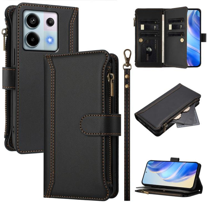 Estuche de piel con cierre magnético, 9 ranuras para tarjetas y cremallera, con correa de mano., For Redmi K80 / K80 Pro, For Redmi Note 14 Pro 4G, For Redmi Note 14 4G 163.25mm, For Redmi 14C 4G / 14R 5G / A3 Pro, For Redmi Note 14 Pro+ 5G            ...