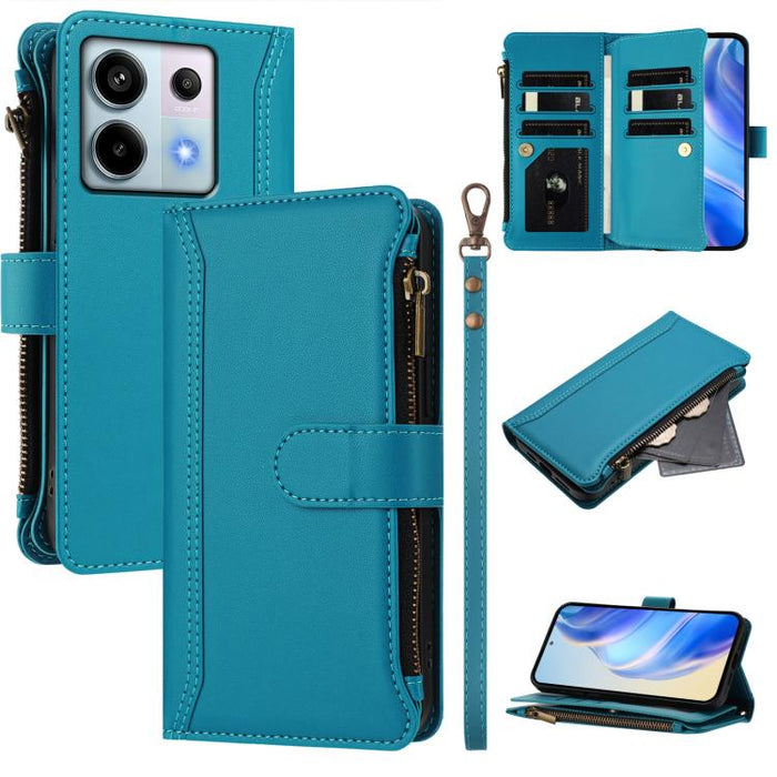 Estuche de piel con cierre magnético, 9 ranuras para tarjetas y cremallera, con correa de mano., For Redmi K80 / K80 Pro, For Redmi Note 14 Pro 4G, For Redmi Note 14 4G 163.25mm, For Redmi 14C 4G / 14R 5G / A3 Pro, For Redmi Note 14 Pro+ 5G            ...