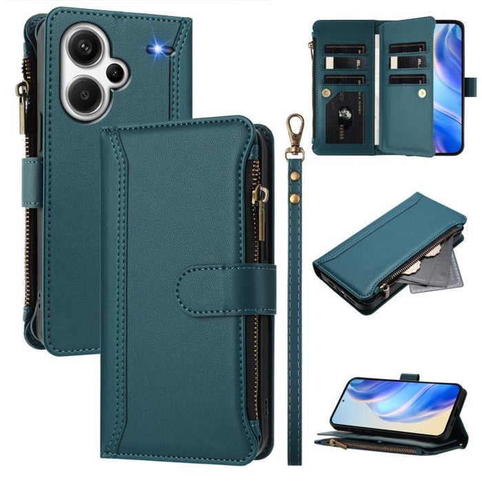 Estuche de piel con cierre magnético, 9 ranuras para tarjetas y cremallera, con correa de mano., For Redmi K80 / K80 Pro, For Redmi Note 14 Pro 4G, For Redmi Note 14 4G 163.25mm, For Redmi 14C 4G / 14R 5G / A3 Pro, For Redmi Note 14 Pro+ 5G            ...