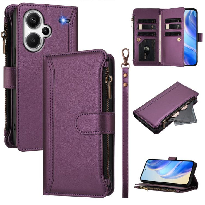 Estuche de piel con cierre magnético, 9 ranuras para tarjetas y cremallera, con correa de mano., For Redmi K80 / K80 Pro, For Redmi Note 14 Pro 4G, For Redmi Note 14 4G 163.25mm, For Redmi 14C 4G / 14R 5G / A3 Pro, For Redmi Note 14 Pro+ 5G            ...