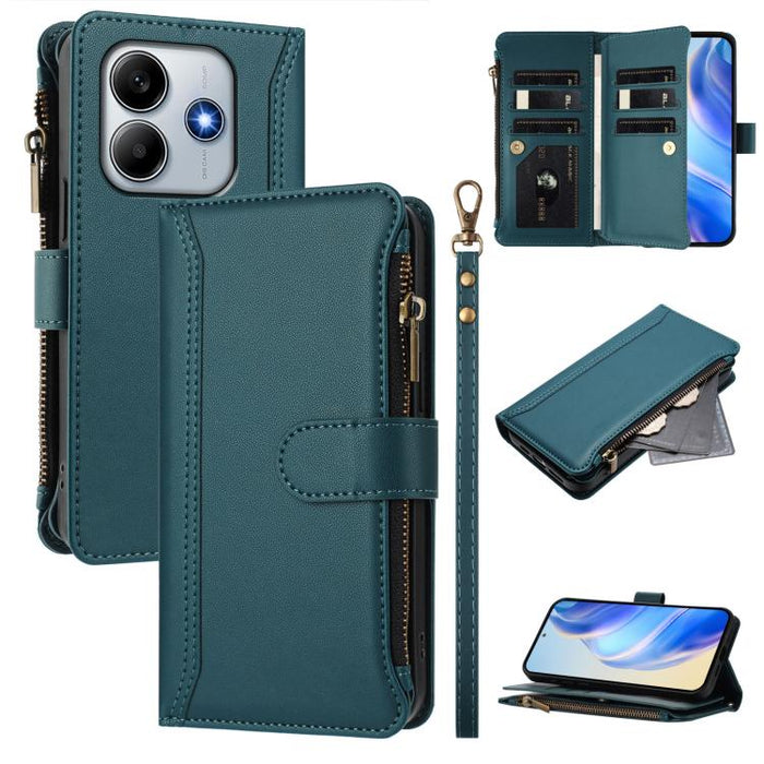 Estuche de piel con cierre magnético, 9 ranuras para tarjetas y cremallera, con correa de mano., For Redmi A5 4G 171.7mm / Poco C71, For Redmi K90 Max 5G, For Redmi A7 Pro 4G Global / Poco C85x 5G, For Redmi 15a 5G Global                               ...