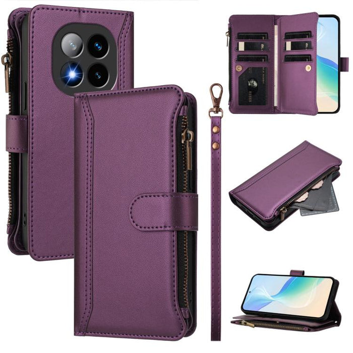 Estuche de piel con cierre magnético, 9 ranuras para tarjetas y cremallera, con correa de mano., For Redmi K80 / K80 Pro, For Redmi Note 14 Pro 4G, For Redmi Note 14 4G 163.25mm, For Redmi 14C 4G / 14R 5G / A3 Pro, For Redmi Note 14 Pro+ 5G            ...
