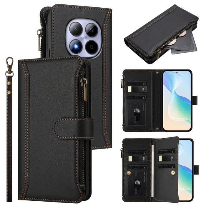 Estuche de piel con cierre magnético, 9 ranuras para tarjetas y cremallera, con correa de mano., For Redmi A5 4G 171.7mm / Poco C71, For Redmi K90 Max 5G, For Redmi A7 Pro 4G Global / Poco C85x 5G, For Redmi 15a 5G Global                               ...