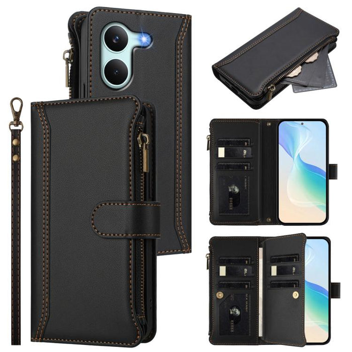 Estuche de piel con cierre magnético, 9 ranuras para tarjetas y cremallera, con correa de mano., For Redmi A5 4G 171.7mm / Poco C71, For Redmi K90 Max 5G, For Redmi A7 Pro 4G Global / Poco C85x 5G, For Redmi 15a 5G Global                               ...