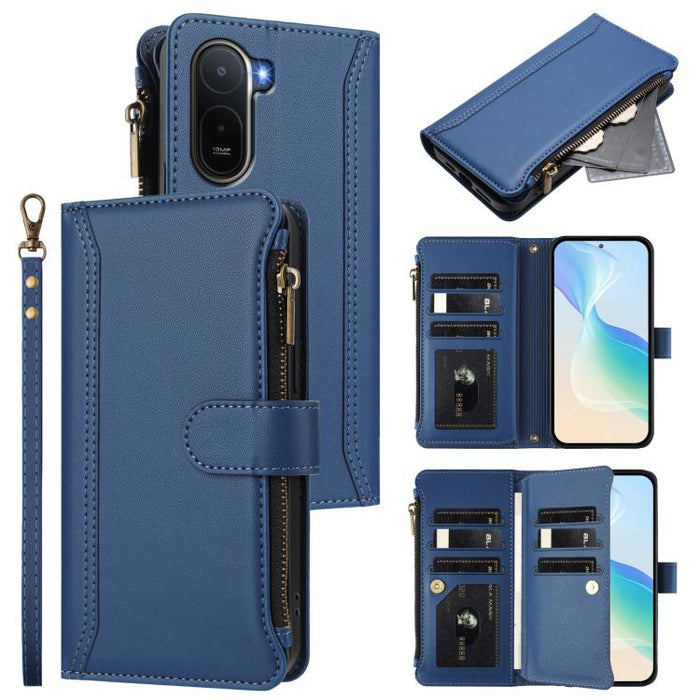 Estuche de piel con cierre magnético, 9 ranuras para tarjetas y cremallera, con correa de mano., For Redmi A5 4G 171.7mm / Poco C71, For Redmi K90 Max 5G, For Redmi A7 Pro 4G Global / Poco C85x 5G, For Redmi 15a 5G Global                               ...