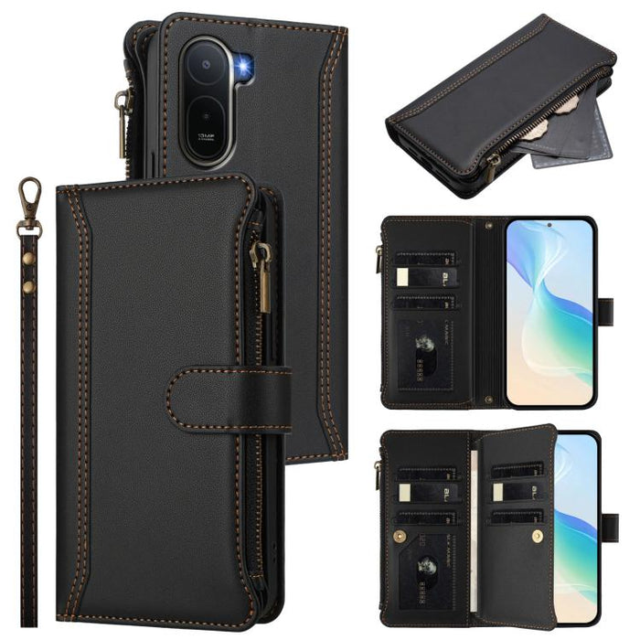 Estuche de piel con cierre magnético, 9 ranuras para tarjetas y cremallera, con correa de mano., For Redmi A5 4G 171.7mm / Poco C71, For Redmi K90 Max 5G, For Redmi A7 Pro 4G Global / Poco C85x 5G, For Redmi 15a 5G Global                               ...