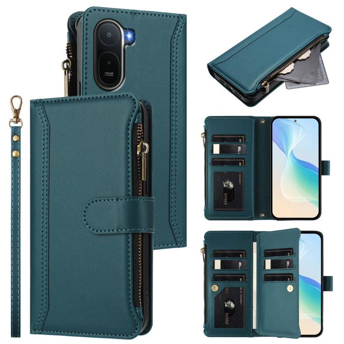 Estuche de piel con cierre magnético, 9 ranuras para tarjetas y cremallera, con correa de mano., For Redmi A5 4G 171.7mm / Poco C71, For Redmi K90 Max 5G, For Redmi A7 Pro 4G Global / Poco C85x 5G, For Redmi 15a 5G Global                               ...