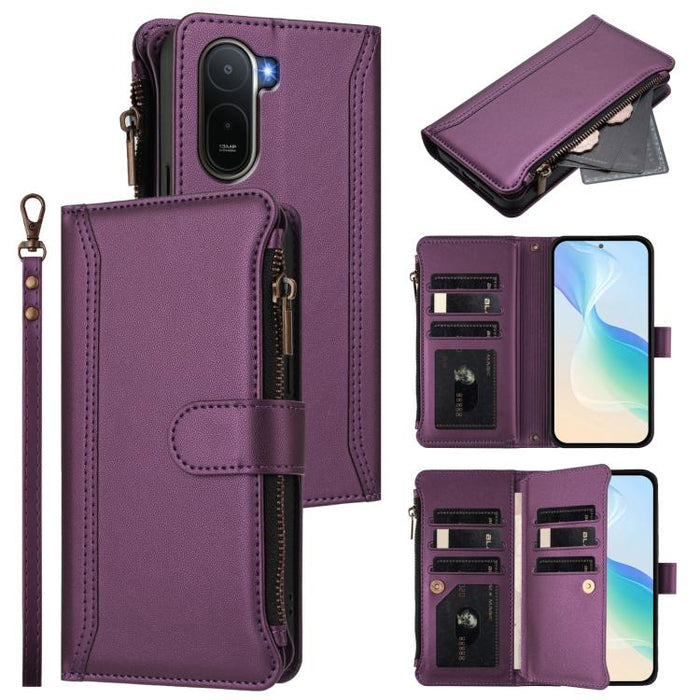Estuche de piel con cierre magnético, 9 ranuras para tarjetas y cremallera, con correa de mano., For Redmi A5 4G 171.7mm / Poco C71, For Redmi K90 Max 5G, For Redmi A7 Pro 4G Global / Poco C85x 5G, For Redmi 15a 5G Global                               ...