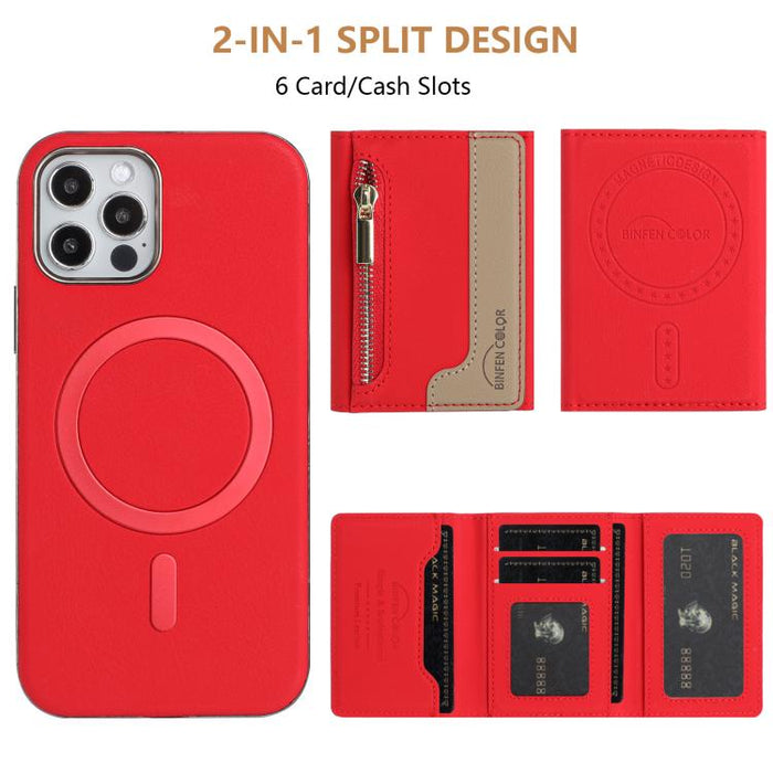 Zipper Horizontal Magnetic Card Bag RFID MagSafe Phone Case, For iPhone 12 / 12 Pro, For iPhone 11 Pro Max, For iPhone 11, For iPhone 11 Pro, For iPhone XR, For iPhone 8 Plus / 7 Plus, For iPhone 8 / 7 / 6