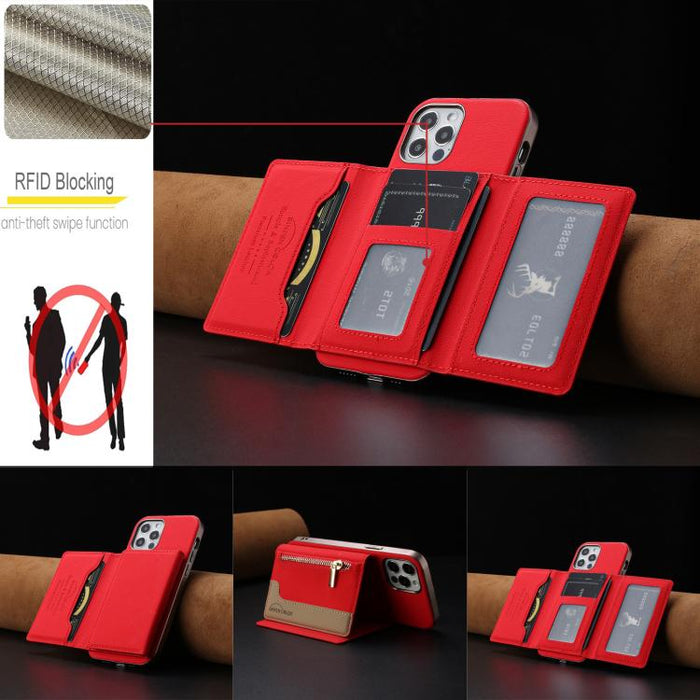 Zipper Horizontal Magnetic Card Bag RFID MagSafe Phone Case, For iPhone 12 / 12 Pro, For iPhone 11 Pro Max, For iPhone 11, For iPhone 11 Pro, For iPhone XR, For iPhone 8 Plus / 7 Plus, For iPhone 8 / 7 / 6
