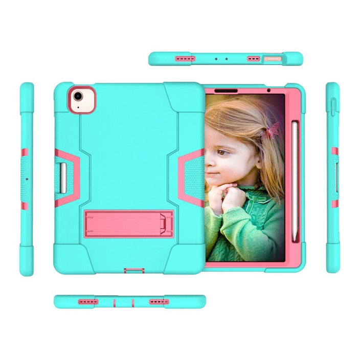 Para iPad Air (2020) 10.9 Robot de color de contraste Funda protectora de silicona a prueba de golpes + PC con soporte y ranura para bolígrafo