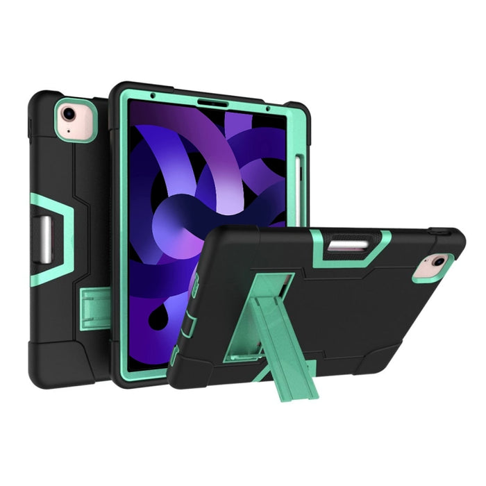 Para iPad Air (2020) 10.9 Robot de color de contraste Funda protectora de silicona a prueba de golpes + PC con soporte y ranura para bolígrafo